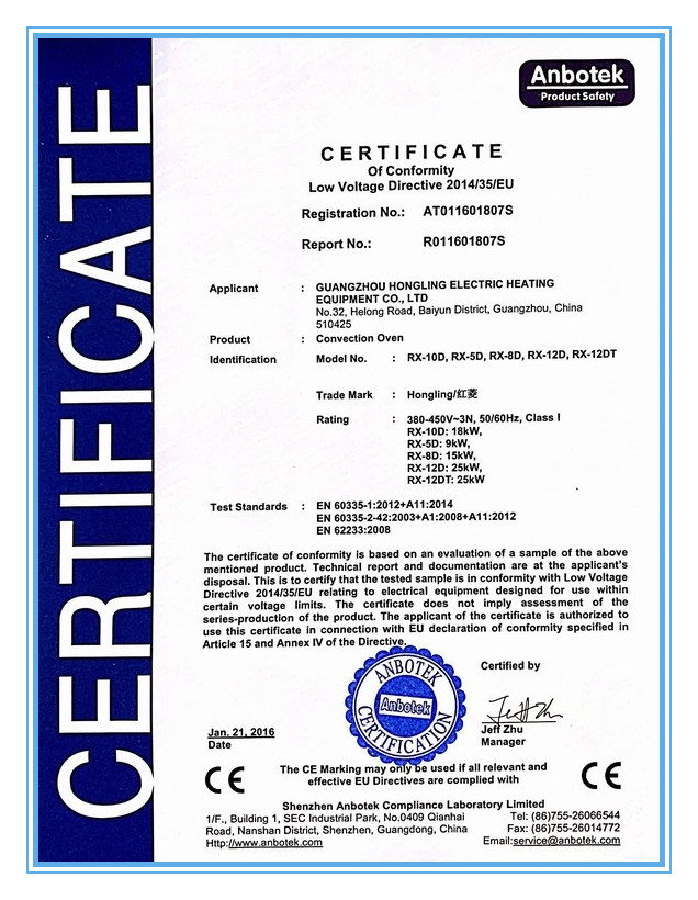 Convection oven CE certificate